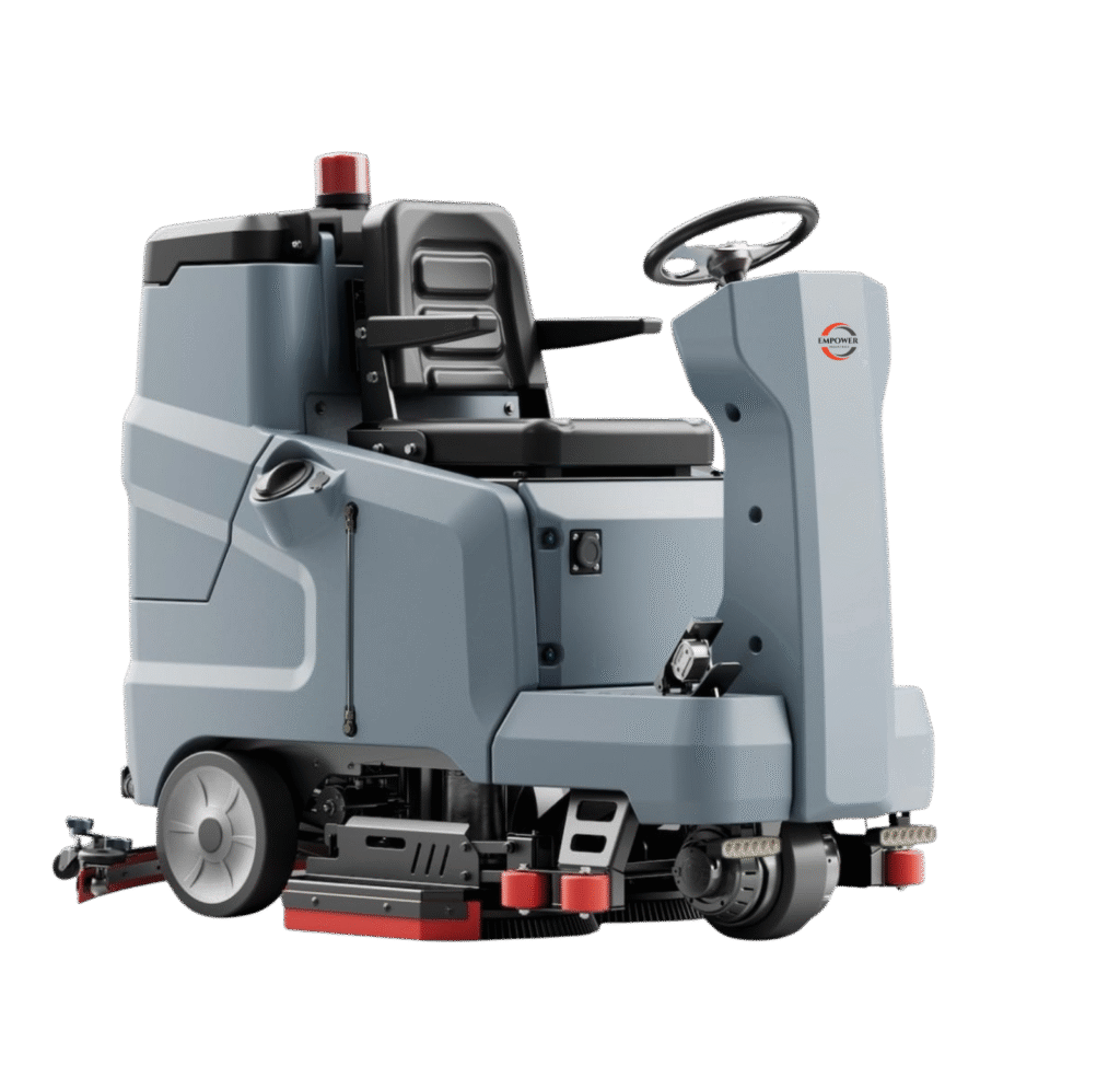 Empower Industries E-RIDER 120P Ride-On Premium Scrubber Dryer – high-performance industrial floor cleaning machine with advanced features and ergonomic design.